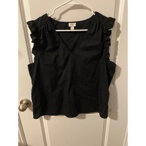 J.Crew Women's Ruffled V-Neck Sleeveless Top Size L Black Made In India